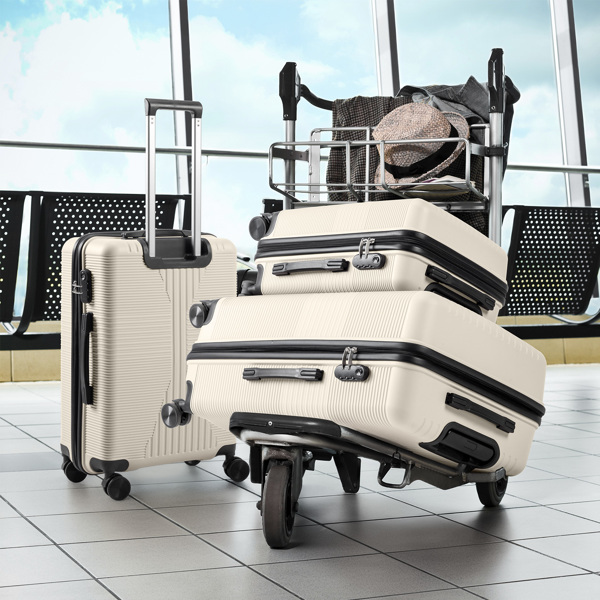 非TSA海关锁三合一 PP拉杆箱 20in 24in 28in PP 米白色-23