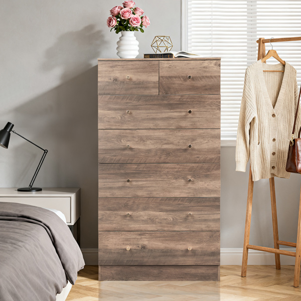 R279-9灰色 刨花板 贴麻面三胺 66*40*131cm 5+2抽 抽屉柜 哑金把手-2