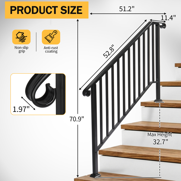【同款编码：81504920  40310676】哑光黑色 4阶 庭院楼梯扶手-19