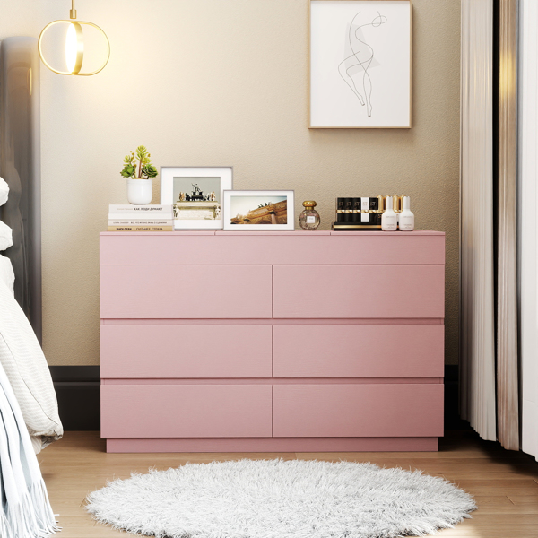 粉色浮雕ZSH012 P2 12MM 刨花板 贴三胺 120*40*85.5cm 六抽带镜 抽屉柜-5