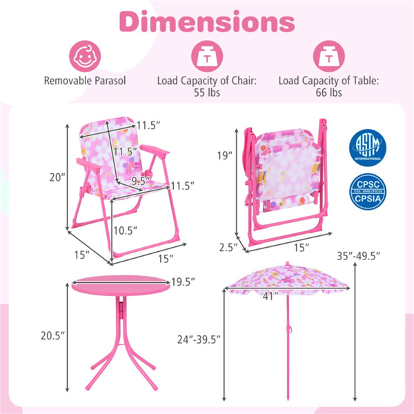 3-6岁儿童野餐桌套装，带可调节雨伞，3件套户外家具-4