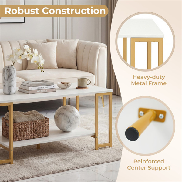 2层现代咖啡桌，带开放式储物架，适用于客厅和机器人真空友好型-3