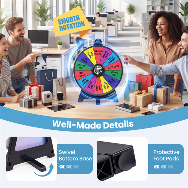 14槽可定制旋转奖轮，带可折叠支架，可重写桌面幸运轮-多色-7