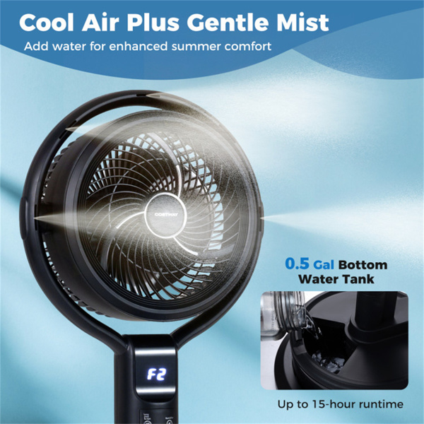 带0.5加仑水箱的喷雾底座风扇，900 CFM可调高度立式风扇，适用于室内外-9