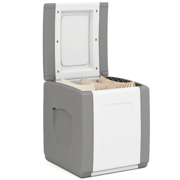 7加仑室外PP甲板箱防水露台储物箱，带侧把手和双色调设计- 灰色-3