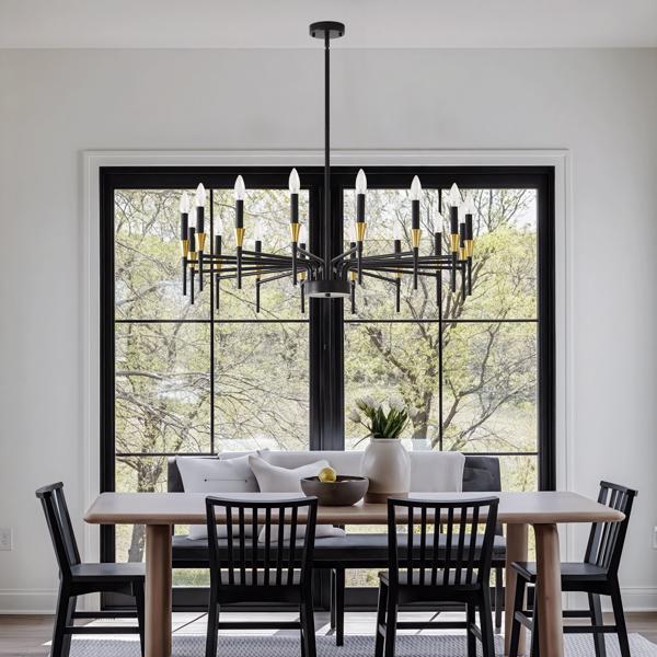  16-Light Black Gold Chandelier, 37.63" Modern Farmhouse Chandelier for Dining Room Over Table, Large Candle Chandelier for Living Room, Foyer-9