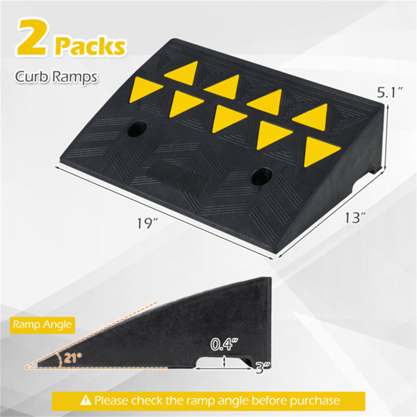 2个重型橡胶路缘坡道，带排水沟和反光条，用于车道-3