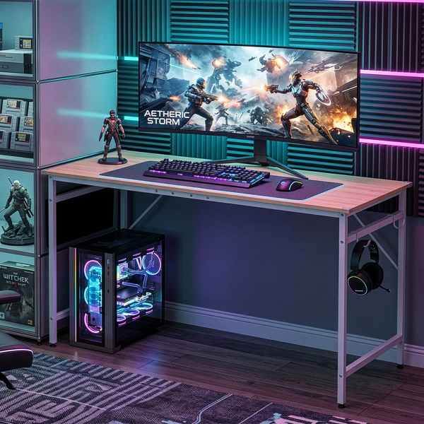 橡木色 SG001FD P2刨花板+铁管 贴三胺+喷塑 160cm 截断款 电脑桌 带无纺布收纳-2