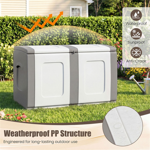 53加仑大型户外PP甲板箱防水储物箱，带可锁盖和侧把手- 灰色-9