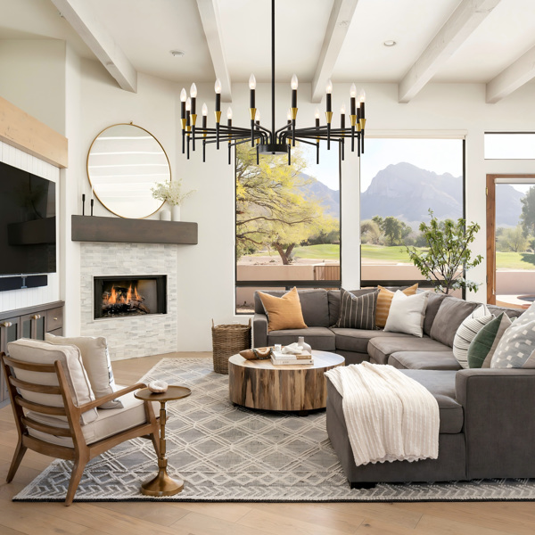  16-Light Black Gold Chandelier, 37.63" Modern Farmhouse Chandelier for Dining Room Over Table, Large Candle Chandelier for Living Room, Foyer-7