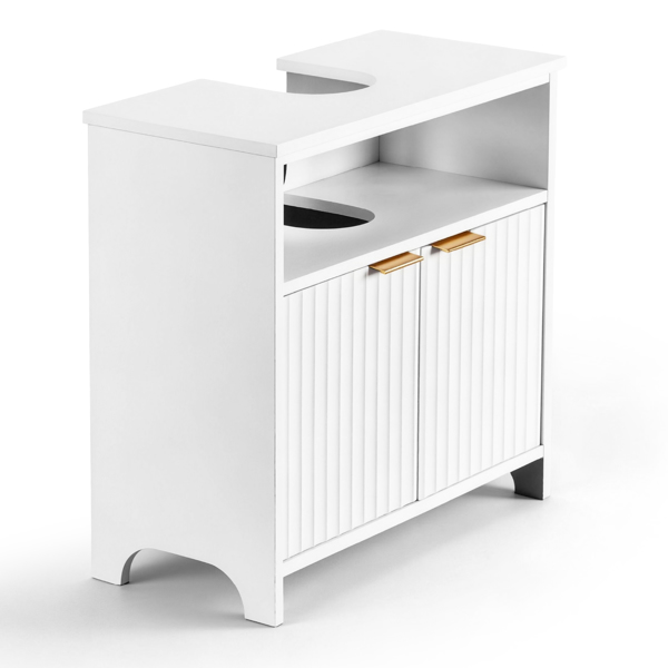 白色 刨花板三胺贴面 格栅吸塑 二门一搁架 面盆柜 60*30*60cm-7