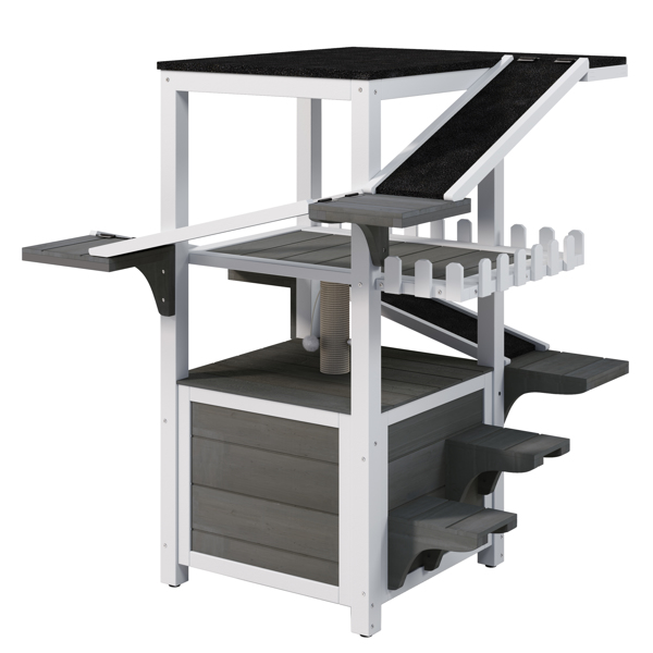 四层户外猫屋，防风雨猫树塔，带防水屋顶和双门，流浪猫户外庇护所，多层游戏区带阳台，适用于小型动物，灰白色--不支持self-pick up且不支持指定仓库发货-5