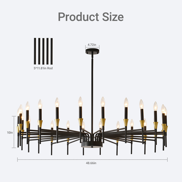 24-Light Black Gold Chandelier, 37.63" Modern Farmhouse Chandelier for Dining Room Over Table, Large Candle Chandelier for Living Room, Foyer-9