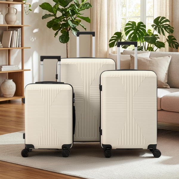 非TSA海关锁三合一 PP拉杆箱 20in 24in 28in PP 米白色-19