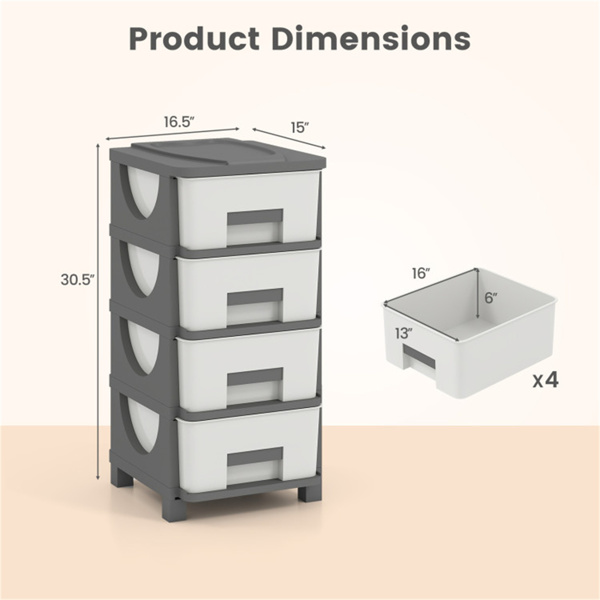 卧室浴室办公室4抽屉紧凑型塑料储物柜立式收纳柜-3