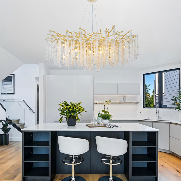 Golden Crystal Branch Chandelier Luxury Adjustable Lighting for Grand Entryways-4