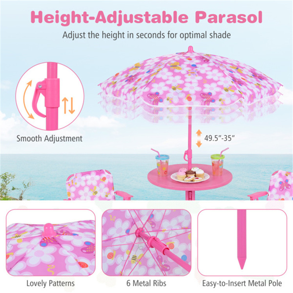 3-6岁儿童野餐桌套装，带可调节雨伞，3件套户外家具-7