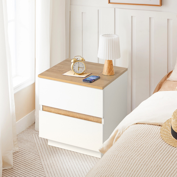 白色+橡木色 E1 刨花板 12MM 贴浮雕三胺 免拉手 38*32*40cm 2抽 床头柜 2pcs-2