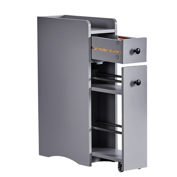 灰色 刨花板三胺贴面 18*40*70cm 二抽一围挡矮柜 带轮可活动抽拉架 浴室立柜-6