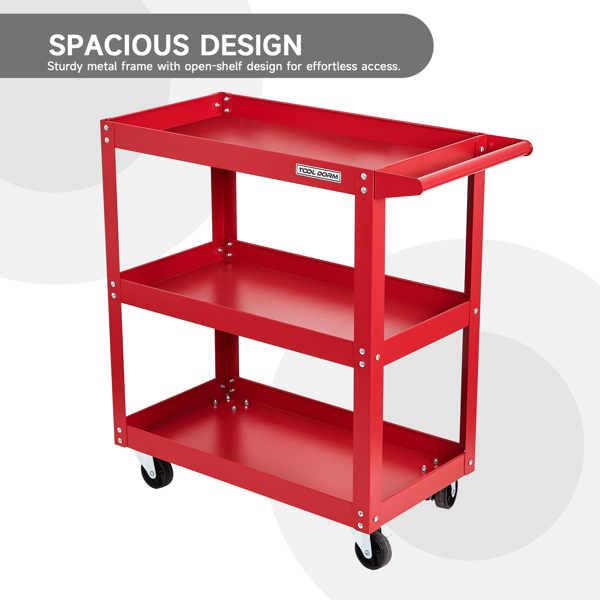 工具房多功能推车，三层200磅承重重型钢制滚动推车，中号带边搁板，360°旋转轮，符合人体工学的储物把手，适用于仓库车库，红色--不支持self-pick up且不支持指定仓库发货-10