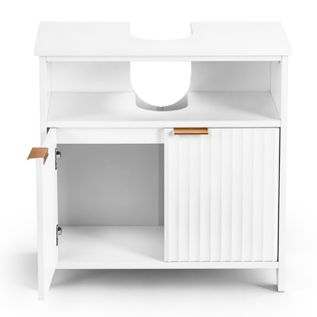 白色 刨花板三胺贴面 格栅吸塑 二门一搁架 面盆柜 60*30*60cm