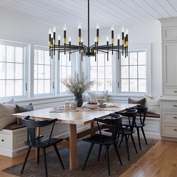  16-Light Black Gold Chandelier, 37.63" Modern Farmhouse Chandelier for Dining Room Over Table, Large Candle Chandelier for Living Room, Foyer-10
