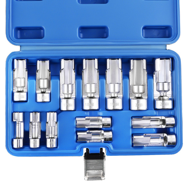 3/8" 1/2" Diesel Injector Fuel Line Socket Wrench Kit Metric 8mm-22mm Flare-5