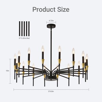  16-Light Black Gold Chandelier, 37.63\\" Modern Farmhouse Chandelier for Dining Room Over Table, Large Candle Chandelier for Living Room, Foyer