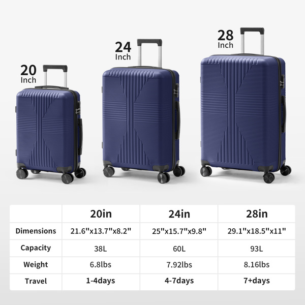 非TSA海关锁三合一 PP拉杆箱 20in 24in 28in PP 藏青色-19