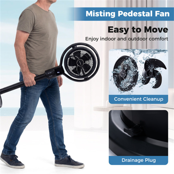 带0.5加仑水箱的喷雾底座风扇，900 CFM可调高度立式风扇，适用于室内外-8