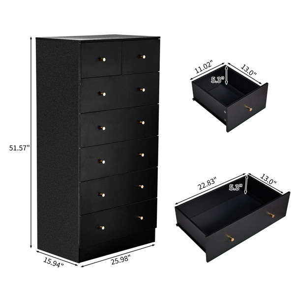 黑色 刨花板 贴麻面三胺 66*40*131cm 5+2抽 抽屉柜 哑金把手-3