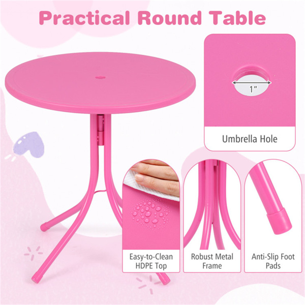 3-6岁儿童野餐桌套装，带可调节雨伞，3件套户外家具-5