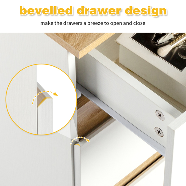 白色+橡木色 E1 刨花板 12MM 贴浮雕三胺 免拉手 38*32*56cm  3抽 床头柜 欧标插座 2pcs-12