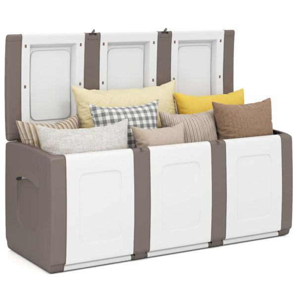 53加仑大型户外PP甲板箱防水储物箱，带可锁盖和侧把手- 米色-3