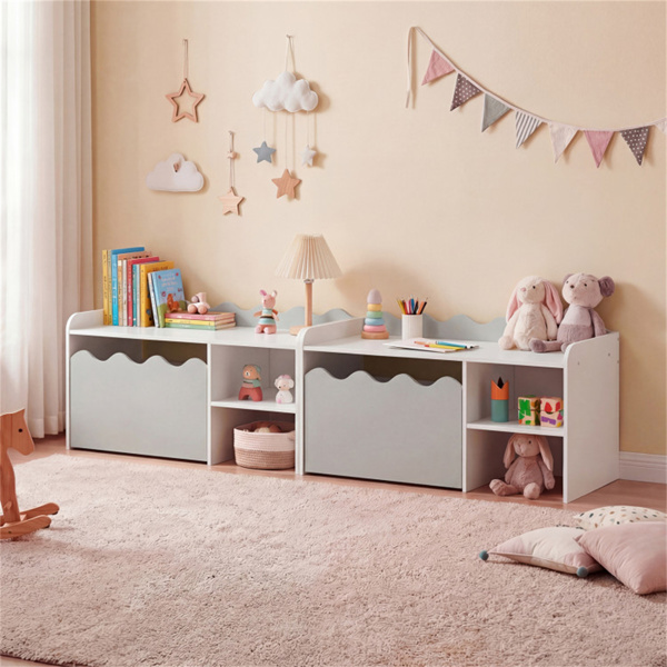 儿童玩具收纳架，带可移动抽屉和防倾倒套件，适用于游戏室托儿所 - 灰色-3