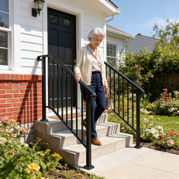 【同款编码：11384510  73142795】哑光黑色 3阶 庭院楼梯扶手-22