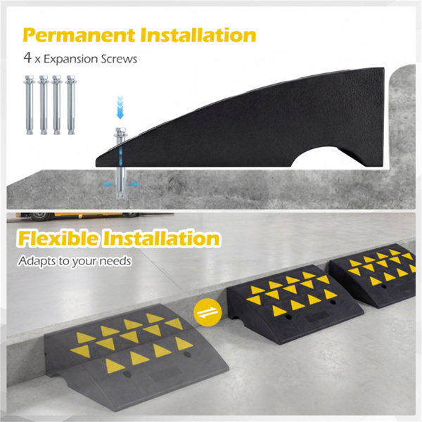 2个重型橡胶路缘坡道，带排水沟和反光条，用于车道-M-5