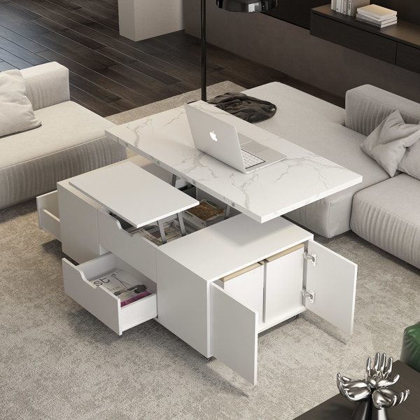 现代升降式咖啡桌配两张凳子，适用于客厅，可扩展隐藏式储物空间+抽屉，节省空间，可折叠餐桌--不支持self-pick up且不支持指定仓库发货-3