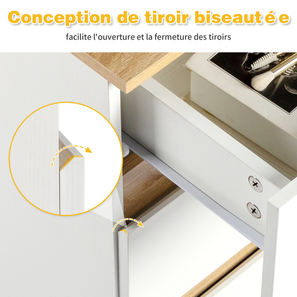 白色+橡木色 E1 刨花板 12MM 贴浮雕三胺 免拉手 38*32*40cm 2抽 床头柜 1pc-9