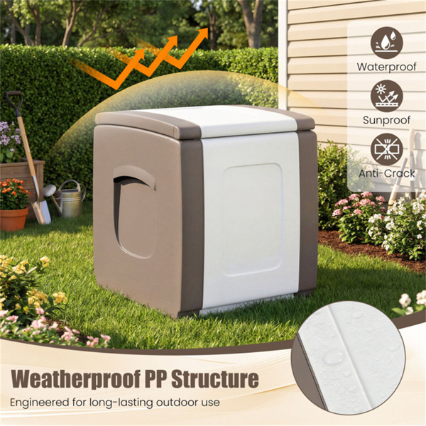 27加仑室外PP甲板箱防水露台储物箱，带侧把手和双色调设计- 米色-3