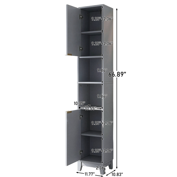 灰色 刨花板三胺贴面+密度板格栅吸塑 30*28*170cm 两门二搁架 浴室立柜-3