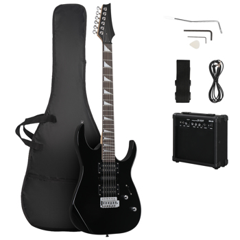 【禁售亚马逊】170型 39in 双-单-双拾音器 带20W音箱 科技木指板带贝壳镶嵌 电吉他 黑色 英国