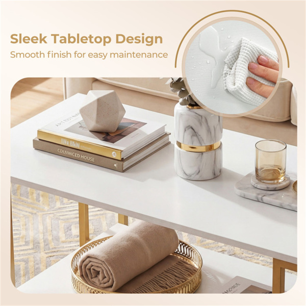 2层现代咖啡桌，带开放式储物架，适用于客厅和机器人真空友好型-5