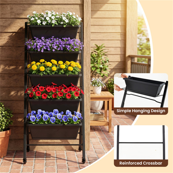 带轮子和可拆卸花盆箱的5层立式花园床，用于露台阳台-10