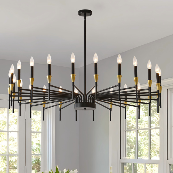 24-Light Black Gold Chandelier, 37.63" Modern Farmhouse Chandelier for Dining Room Over Table, Large Candle Chandelier for Living Room, Foyer-4