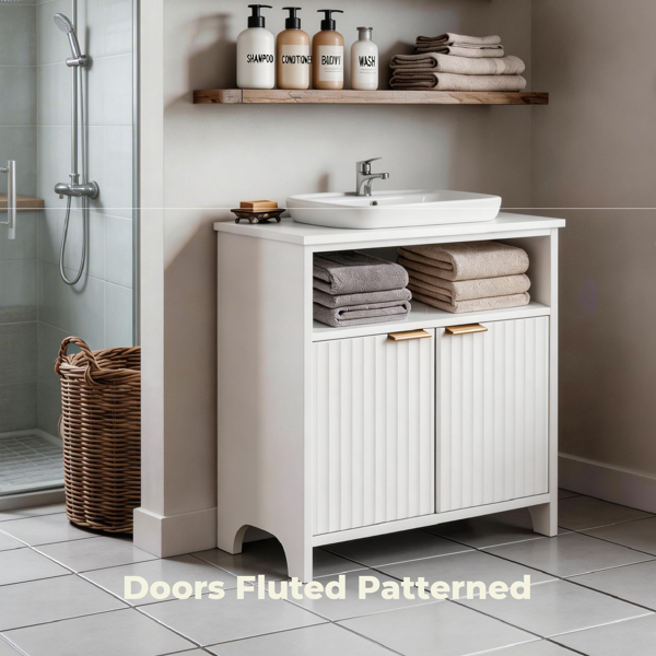 白色 刨花板三胺贴面 格栅吸塑 二门一搁架 面盆柜 60*30*60cm-2