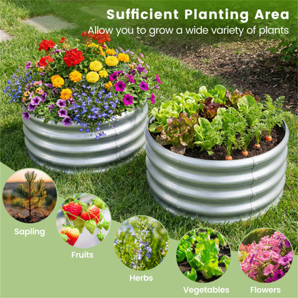 圆形镀锌钢高架花园床24×24×11.5户外蔬菜草本花卉花盆-9