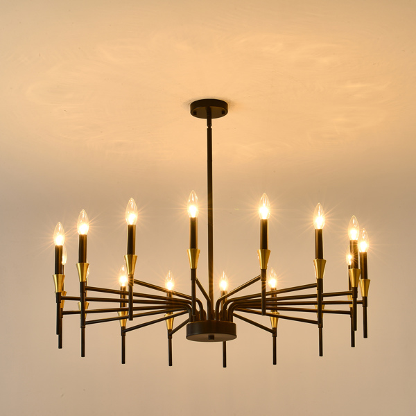  16-Light Black Gold Chandelier, 37.63" Modern Farmhouse Chandelier for Dining Room Over Table, Large Candle Chandelier for Living Room, Foyer-4