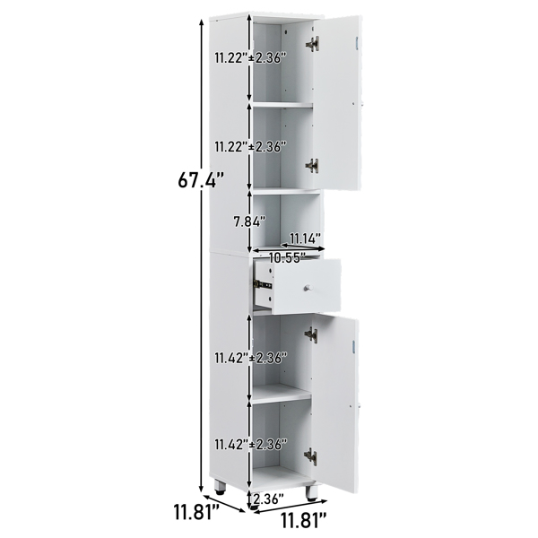 白色 刨花板三胺贴面 30*30*170cm 两门一抽一搁架 浴室立柜-3
