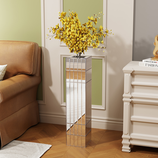 高落地花瓶，高 29.92 英寸（76 厘米），镜面落地花瓶，家居装饰，银色大号立方体花瓶，适合插干花，现代玻璃花瓶，客厅装饰--不支持self-pick up且不支持指定仓库发货-2